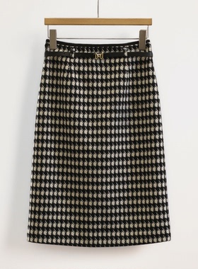 冬装首波【影】腰带高腰格纹包臀修身半身裙品牌撤柜25冬A字裙子