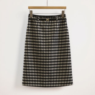 冬装首波【影】腰带高腰格纹包臀修身半身裙品牌撤柜25冬A字裙子