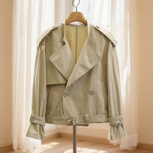 天丝气质双排扣收腰显瘦风衣007品牌折扣店25秋休闲短外套 欧