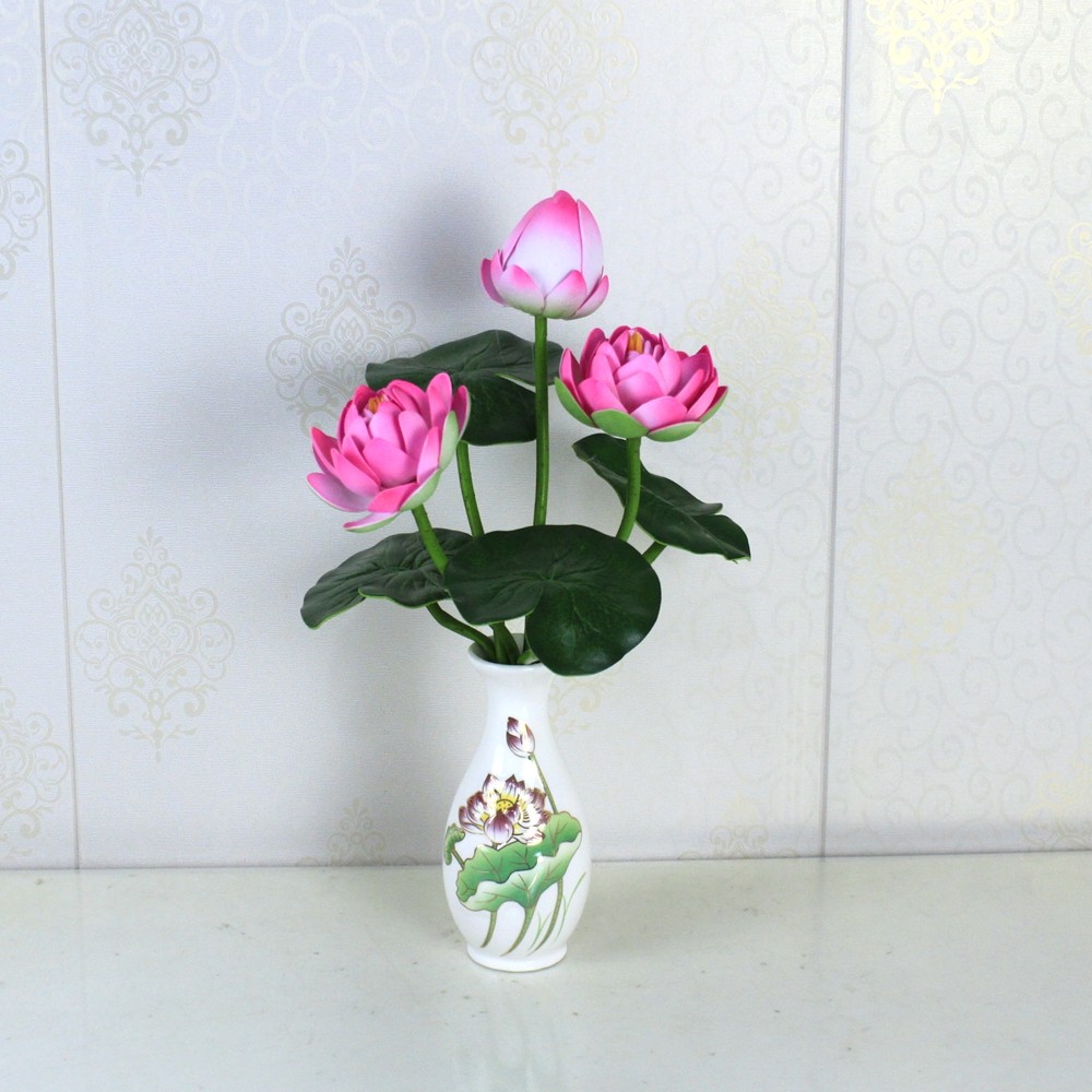 仿真供佛荷花莲花观音花佛堂佛前花玉净瓶插花水池装饰花佛花供俸