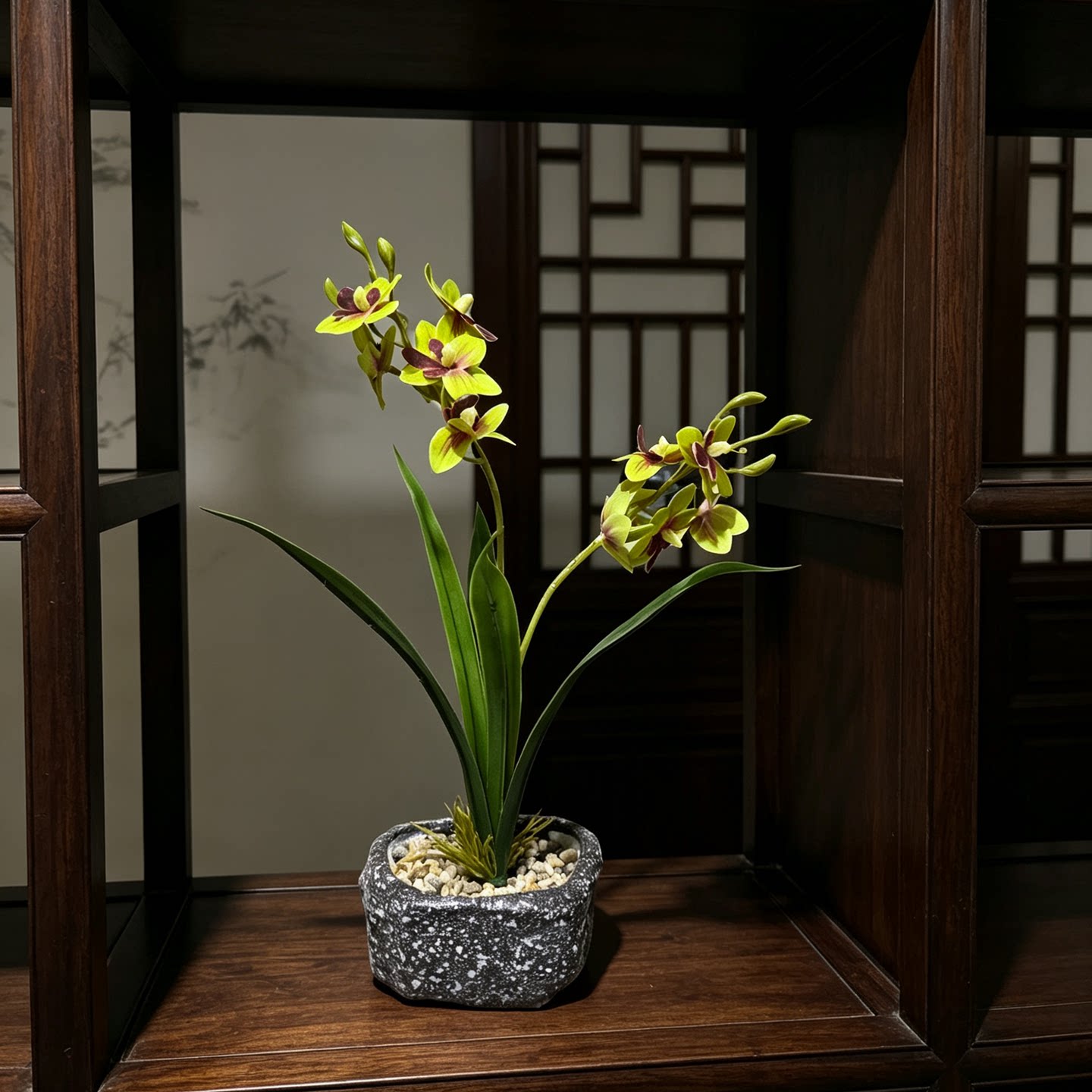 新中式仿真兰花盆栽客厅书房装饰摆件花艺博古架梅花盆景花艺摆件