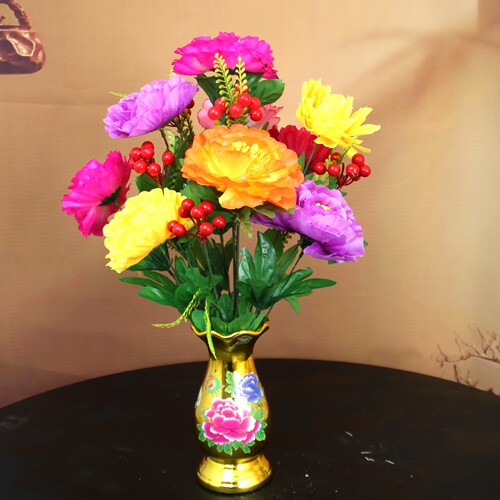 绢花供佛牡丹花莲花财神供花