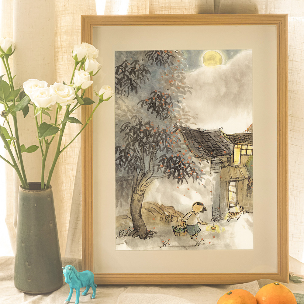 肚子杜杜 原创设计宣纸微喷复制装饰画 水彩国风复古治愈放松乡间