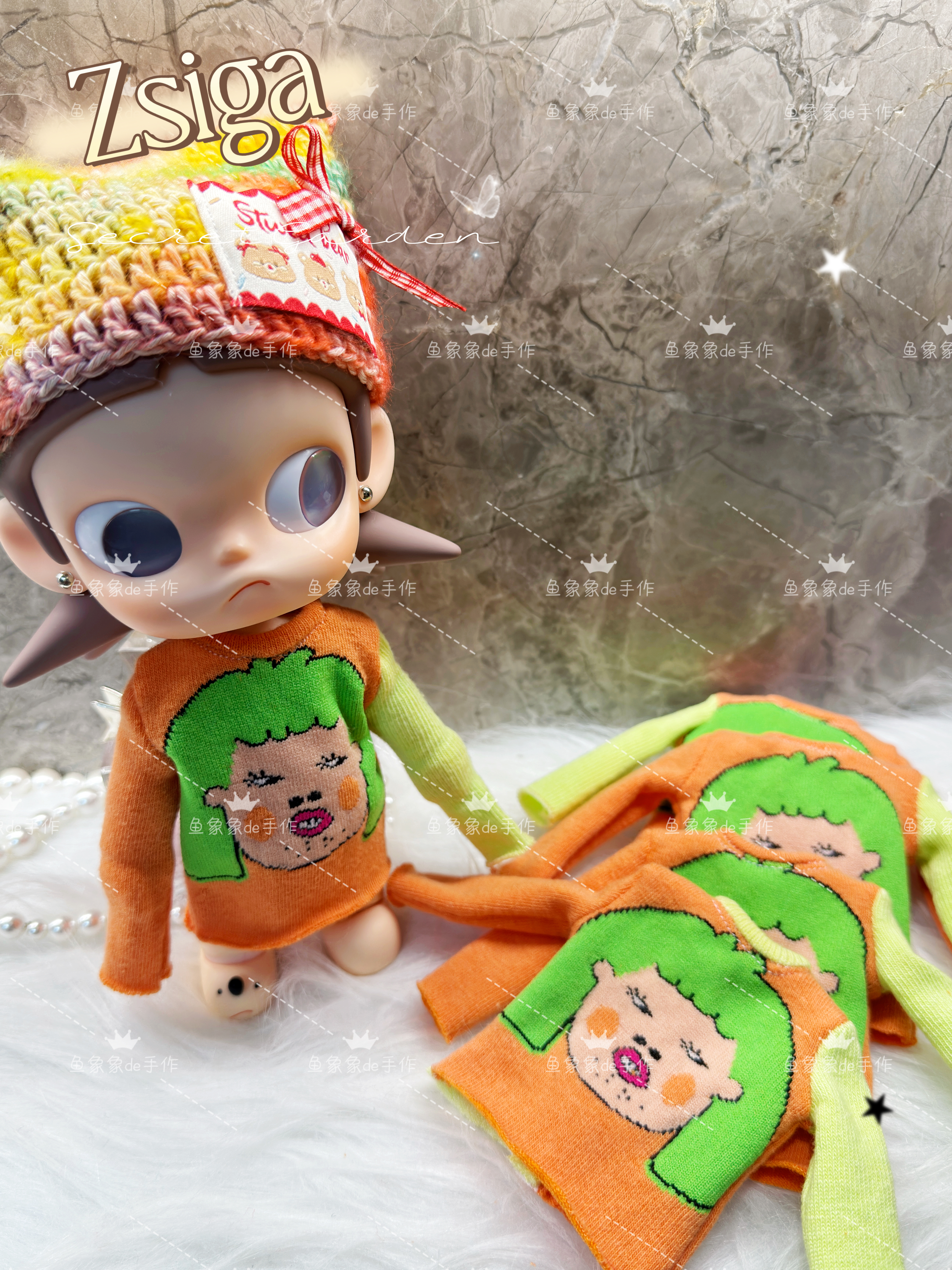 嘎子姐zsiga可动人偶穿搭娃衣搭配配饰渐变色尖尖帽围巾彩球套装