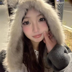 1506/Q86210/P90黑色座山雕毛领夹棉服情侣毛茸茸猫耳朵棉衣图片