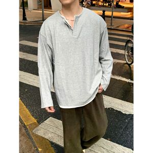 1506-1/W20021/P44假两件华夫格亨利衫男薄款长袖t图片