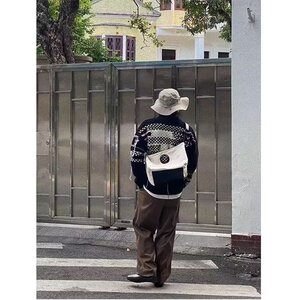 1506/M01331/P52加厚毛衣复古拼接流苏针织衫日系休闲圆领毛衣1图片