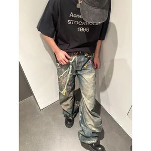 1506-1/KN071/P66打印街头牛仔裤男女同款做旧长裤短裤图片