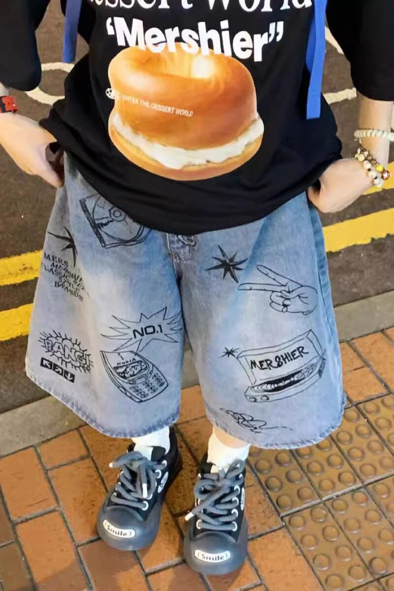 1506-1/KG3051/P43夏季美式复古涂鸦七分牛仔裤男,男装牛仔裤,星座1506-1