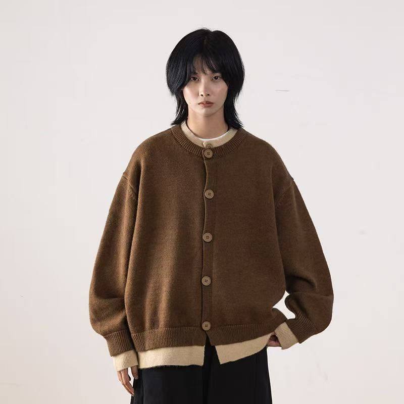 1506-1/M50141/P70撞色拼接假两件开衫毛衣外套男
