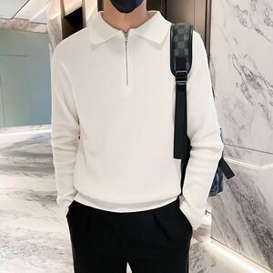 1506/MM8821/P56英伦半拉链翻领针织衫套头修身纯色毛线上衣2图片