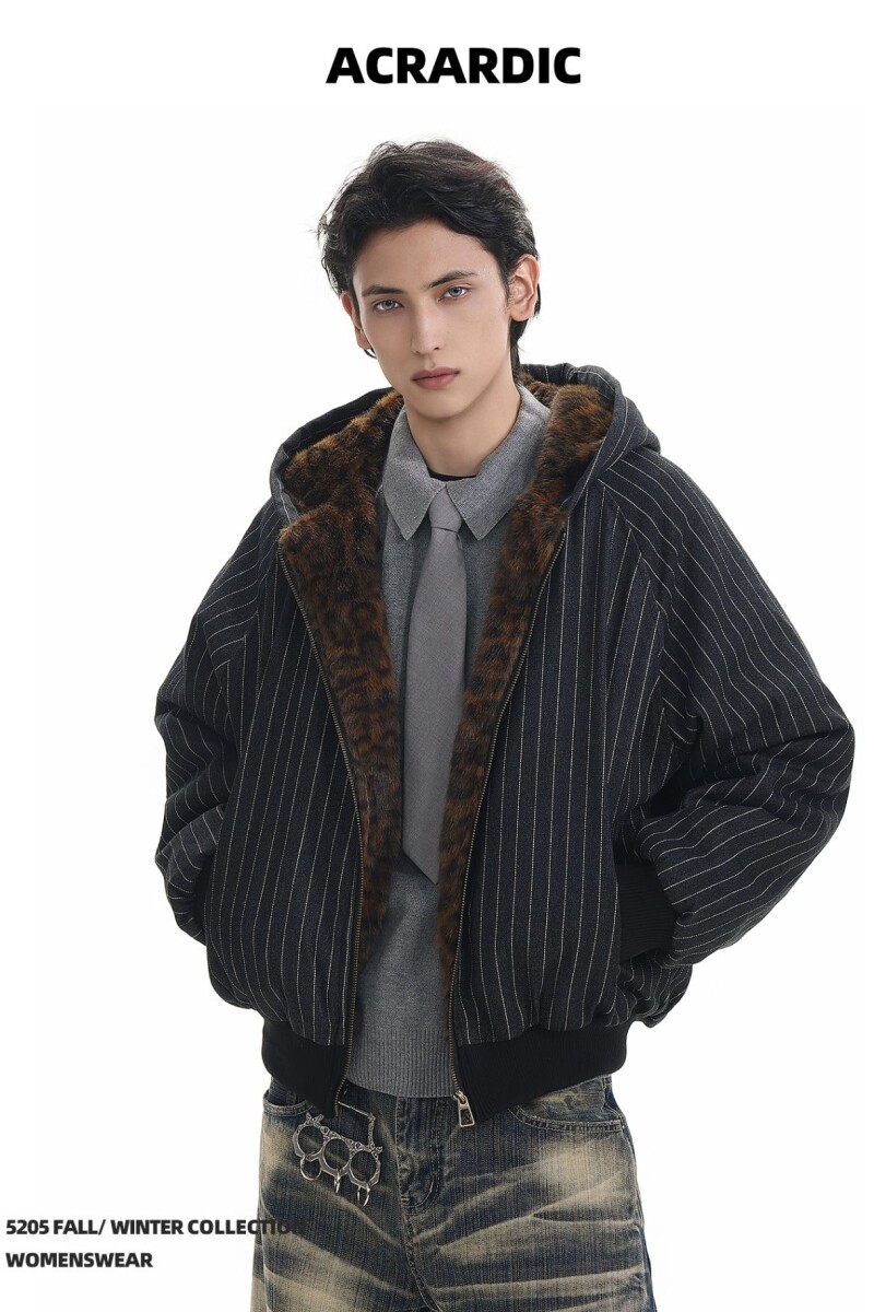 1506/MS50391/P102冬装美式条纹短款连帽棉衣男豹纹棉服外套1,男装棉衣,星座1506-1