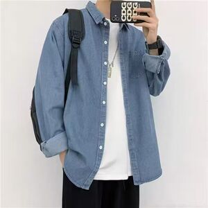 1506-1/CC131/P46日系复古做旧长袖牛仔衬衫男图片