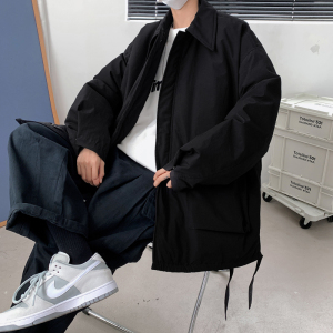 黑色基本款帅气流行宽松外套冬季休闲工装纯色羽绒服8908/图片