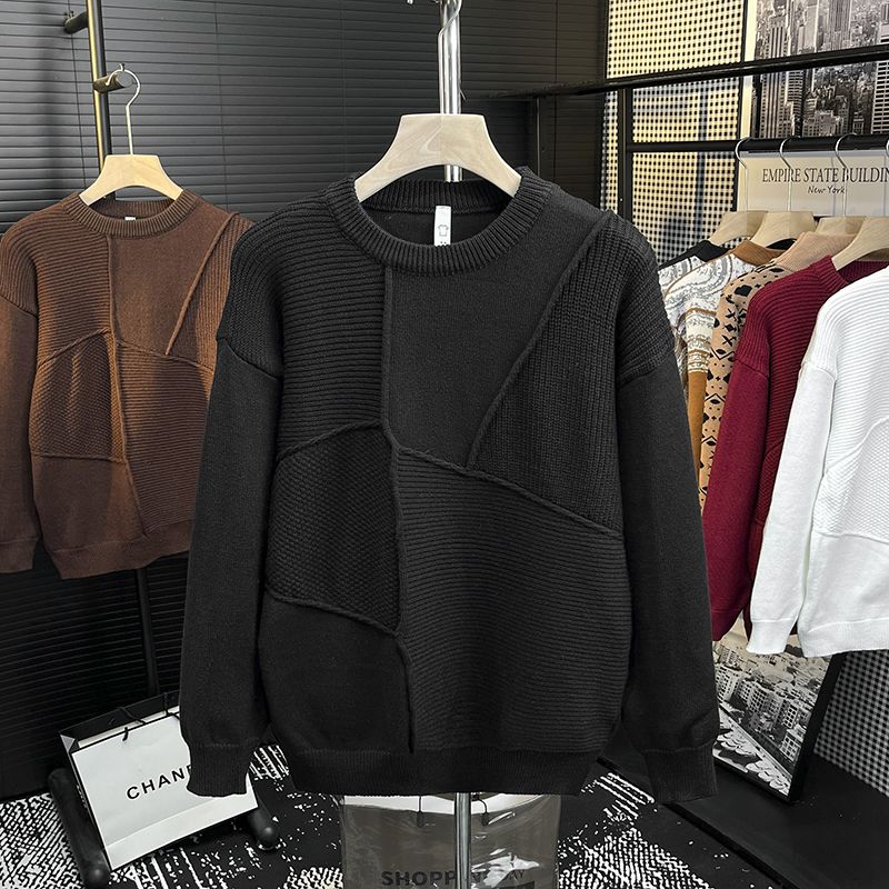 1506/M34871/P60秋冬男士毛衣拼接上衣时尚休闲圆领潮流针织衫4，男装针织衫/毛衣，星座1506-1