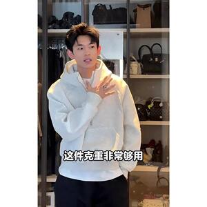美式半拉链高领重磅卫衣男款秋季连帽衫廓形短宽boxy正肩硬挺外套
