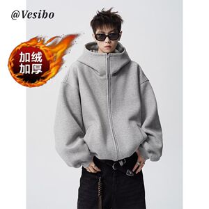 1506/WWT06/P49新款卫衣港风宽松简约连帽卫衣开衫男女同款1图片