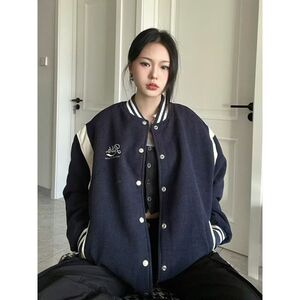 1506-1/J6681/P59高级感学院风棒球服外套女潮牌休闲夹克棒球服图片