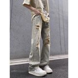 1506-1/KGEY281/P51美式黑色破洞牛仔裤男夏季薄款高街，男装牛仔裤，星座1506-1