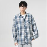 1506-1/CXX011/P36早春复古格子长袖衬衫男，男装衬衫，星座1506-1