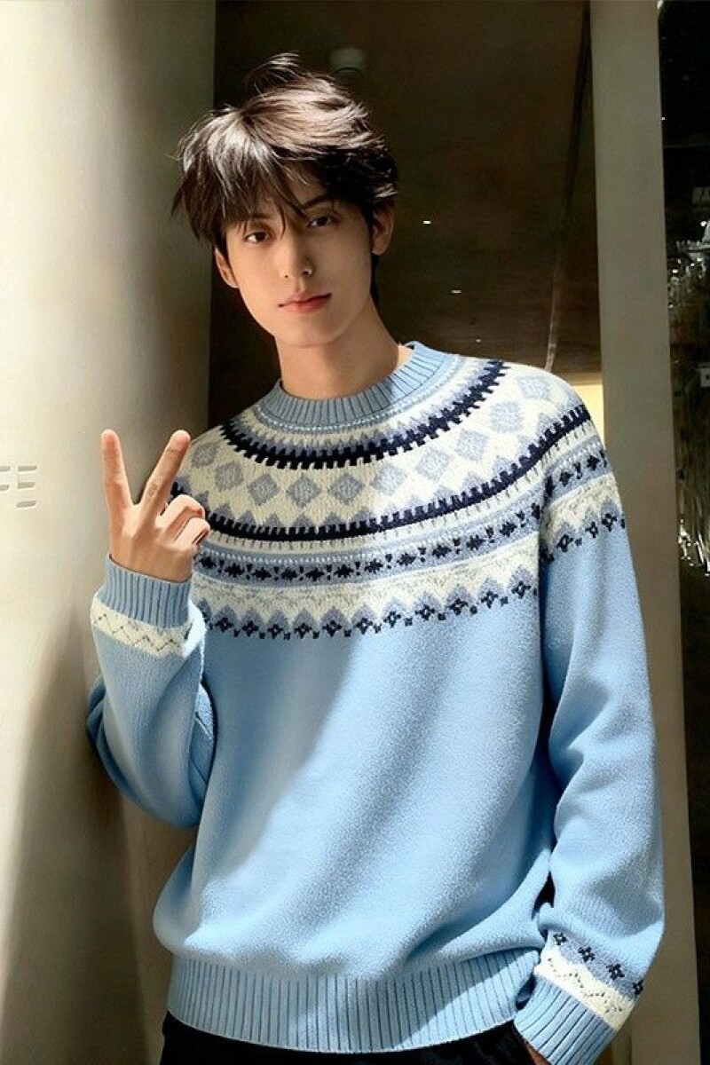 1506/MH23131/P56费尔岛提花圆领套头针织衫宽松慵懒毛衣上衣1,男装针织衫/毛衣,星座1506-1