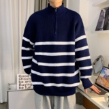 1506/M31171/P54立领撞色条纹毛衣男秋冬季宽松休闲套头针织衫1，男装针织衫/毛衣，星座1506-1