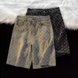 1506-1/KFT11561/P43复古蓝破洞提花牛仔短裤男夏季，男装牛仔裤，星座1506-1