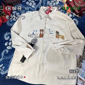 1506-1/CCS3811/P42美式复古灯芯绒猫咪刺绣长袖衬衫图片