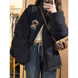 1506/QM2970/P63加厚棉服女宽松冬季新款慵懒风保暖立领外套1图片