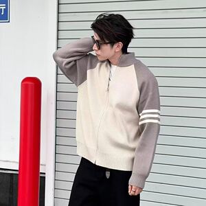 1506/MM4671/P63开衫毛衣潮牌立领撞色针织外套男生休闲毛线冬装1