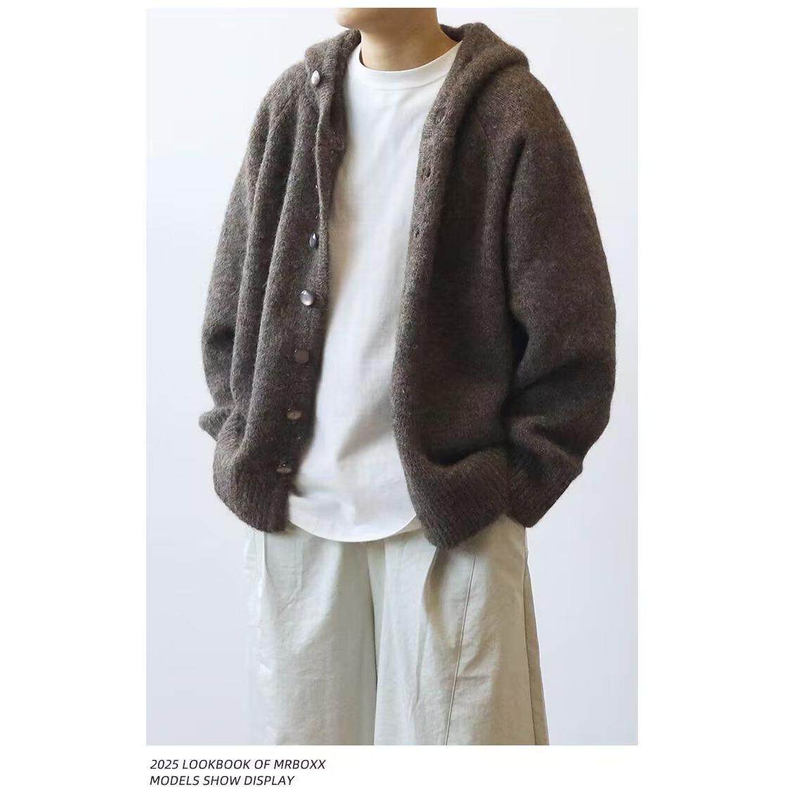 1506-1/MM58021/P79潮牌慵懒风毛衣高级感纯色连帽外套,男装针织衫/毛衣,星座1506-1