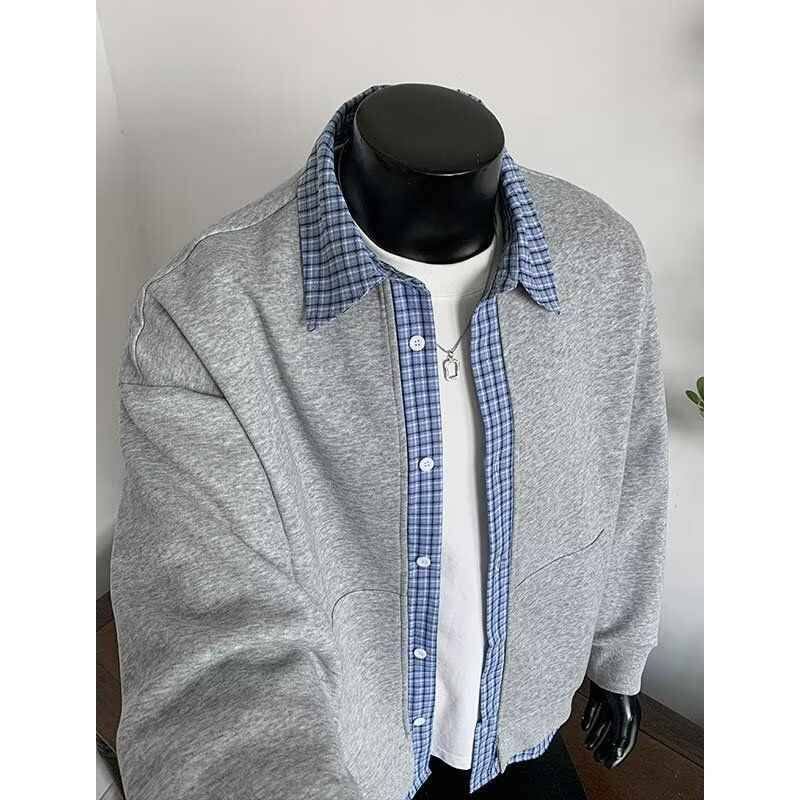 1506-1/CW1821/P69春季新款假两件格子情侣装衬衫，男装衬衫，星座1506-1