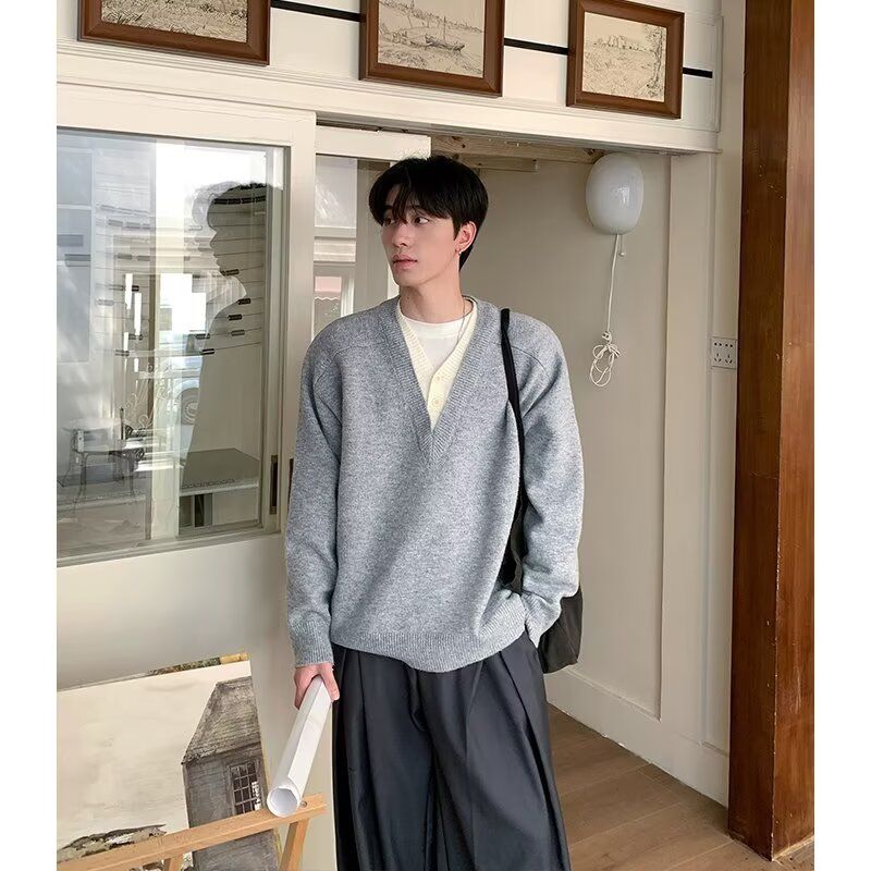 1506/MM53461/P61毛衣美式复古休闲慵懒风V领针织衫男纯色打底衫2,男装T恤,星座1506-1