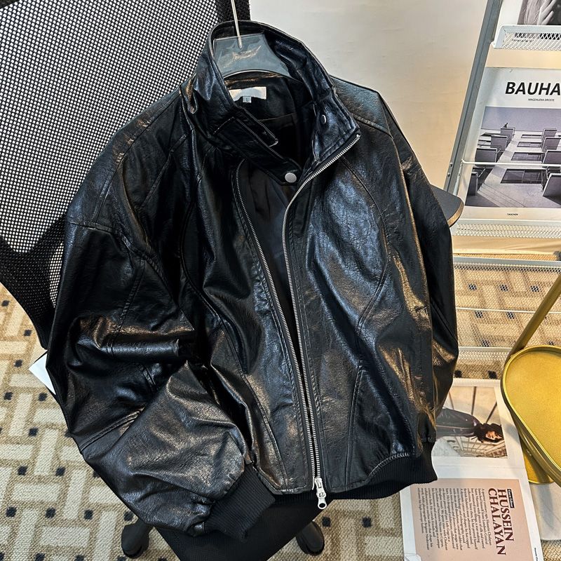 1506-1/JJK87281/P71小众设计感pu皮立领垫肩机车服夹克男,男装夹克,星座1506-1