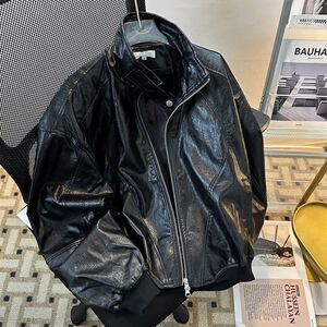 1506-1/JJK87281/P71小众设计感pu皮立领垫肩机车服夹克男图片