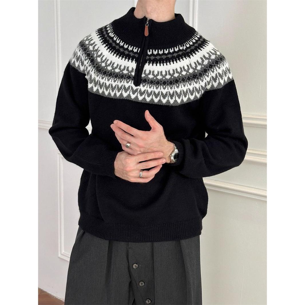 1506/QH23090/P59复古半拉链羊毛费尔岛宽松毛衣2，男装针织衫/毛衣，星座1506-1