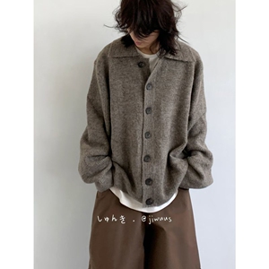 1506/M31881/P54复古翻领短款针织毛衣女小众软糯圈圈纱开衫1图片