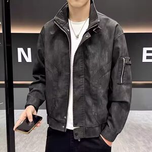 1506-1/JJ821/P61秋新款复古高街皮衣外套男图片