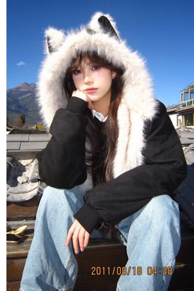 1506/Q86210/P90兔耳连帽座山雕毛毛领短外套男女毛绒保暖棉服潮,男装棉衣,星座1506-1