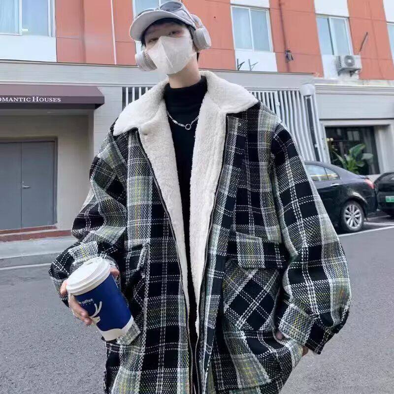 1506/MYG011/P54翻领羊羔毛棉衣男士宽松复古格子百搭潮流2,男装棉衣,星座1506-1