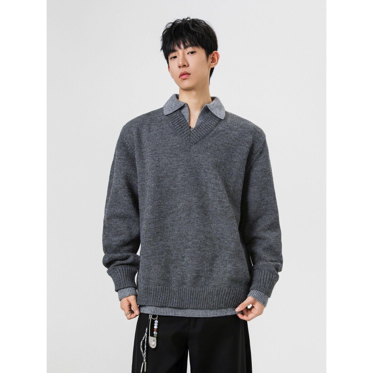 1506/MM051/P69冬季韩系复古假两件polo领针织衫宽松男女毛衣1,男装针织衫/毛衣,星座1506-1