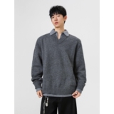 1506/MM051/P69冬季韩系复古假两件polo领针织衫宽松男女毛衣1，男装针织衫/毛衣，星座1506-1