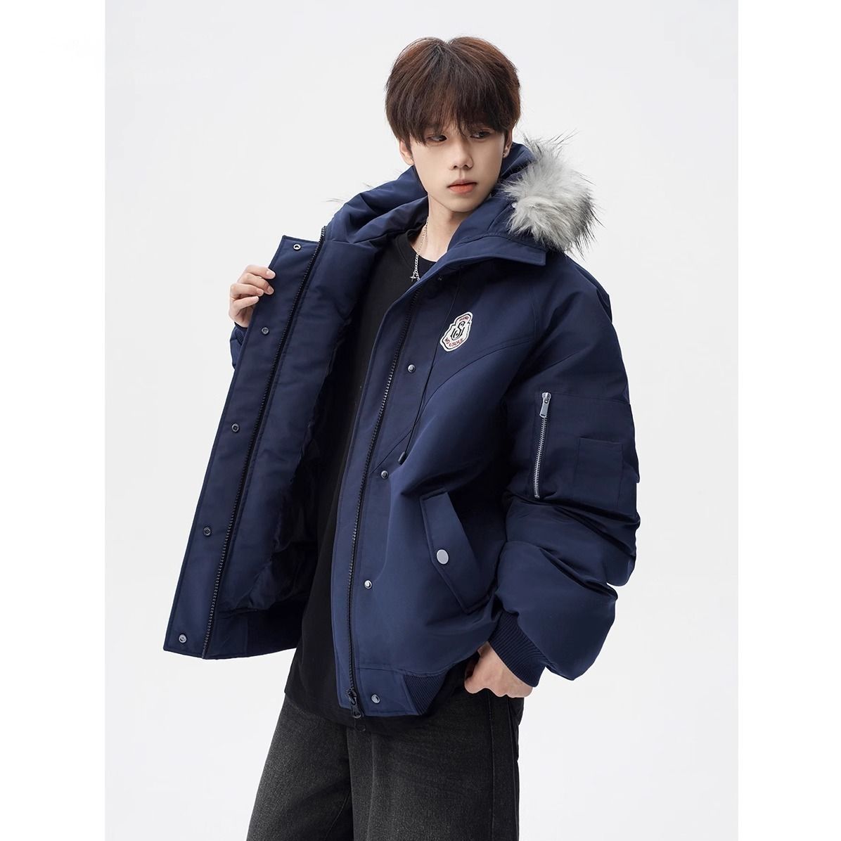 1506/Q86160/P94潮牌连帽毛领派克棉服男百搭情侣棉衣宽松外套1，男装棉衣，星座1506-1