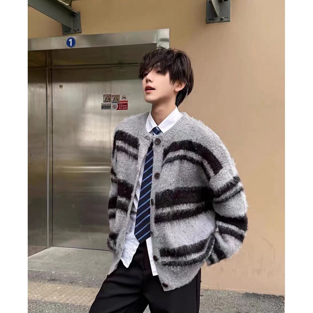1506-1/MM371/P59美式复古软糯撞色针织衫外套男,男装针织衫/毛衣,星座1506-1