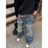 1506-1/K22581/P52重磅水洗做旧刀割破坏补丁牛仔长裤，男装休闲裤，星座1506-1
