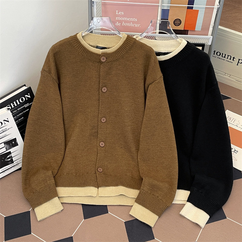 1506-1/MGT161/P75早秋慵懒风假两件针织外套男,男装针织衫/毛衣,星座1506-1