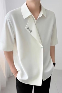 1506-1/C225891/P42夏季ins轻熟风冰丝薄款西装领中袖衬衫男图片