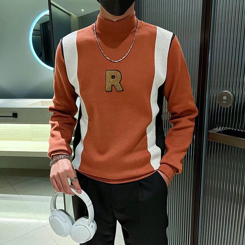 1506/MM8431/P54小众黑白撞色打底刺绣结构型设计感卫衣1，男装T恤，星座1506-1