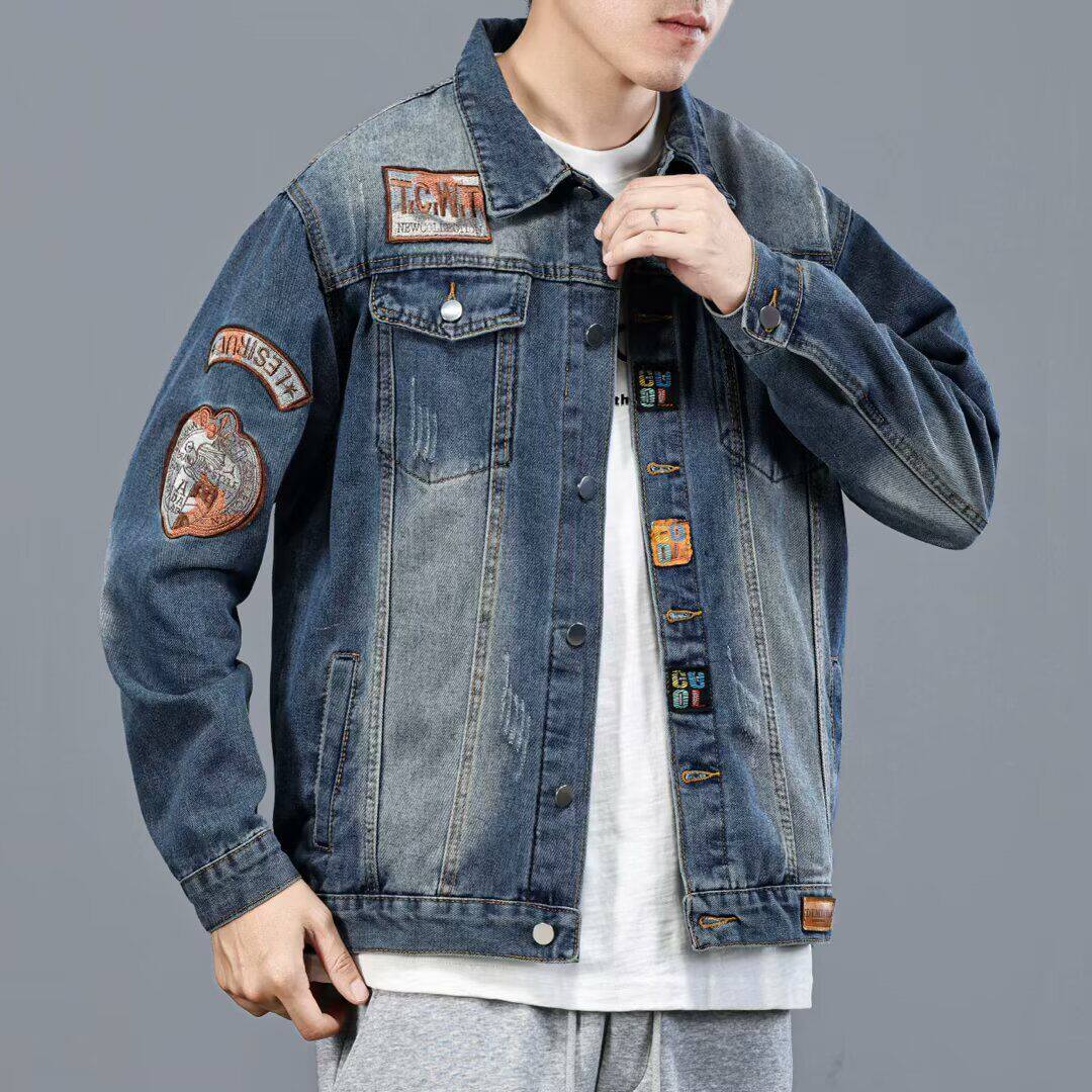 1506-1/JY11281/P69新款潮牌徽章刺绣牛仔夹克图片