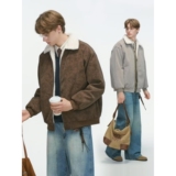 1506/M13231/P92冬季新款复古仿皮衣短夹克撞色拼接外套毛领3，男装夹克，星座1506-1